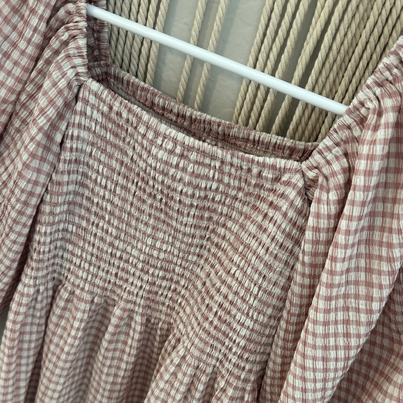 Smocked Long Bubbke Sleeve Gingham Dress - Picture 4 of 4